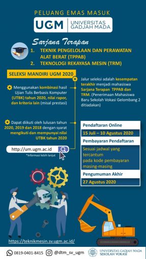 Seleksi Masuk Mandiri Sarjana Terapan UGM 2020 - Departemen Teknik ...